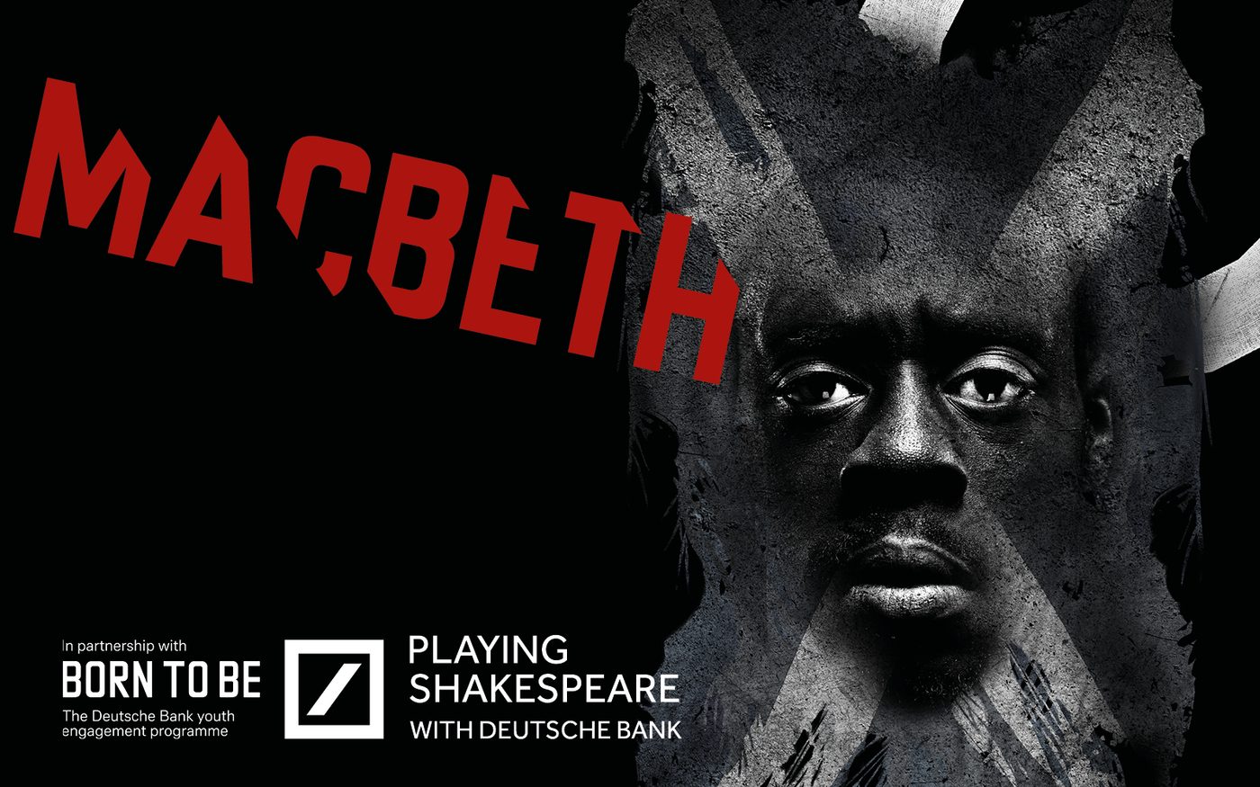 A graphic image of a man's face and the words Macbeth