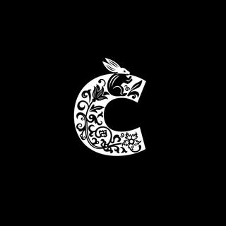 Stylised white letter 'C on a black background