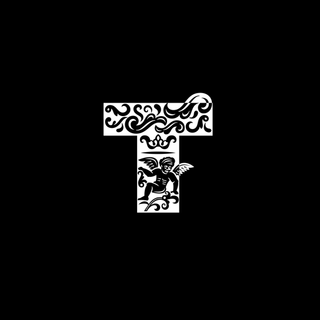 Stylised white letter 'T' on a black background